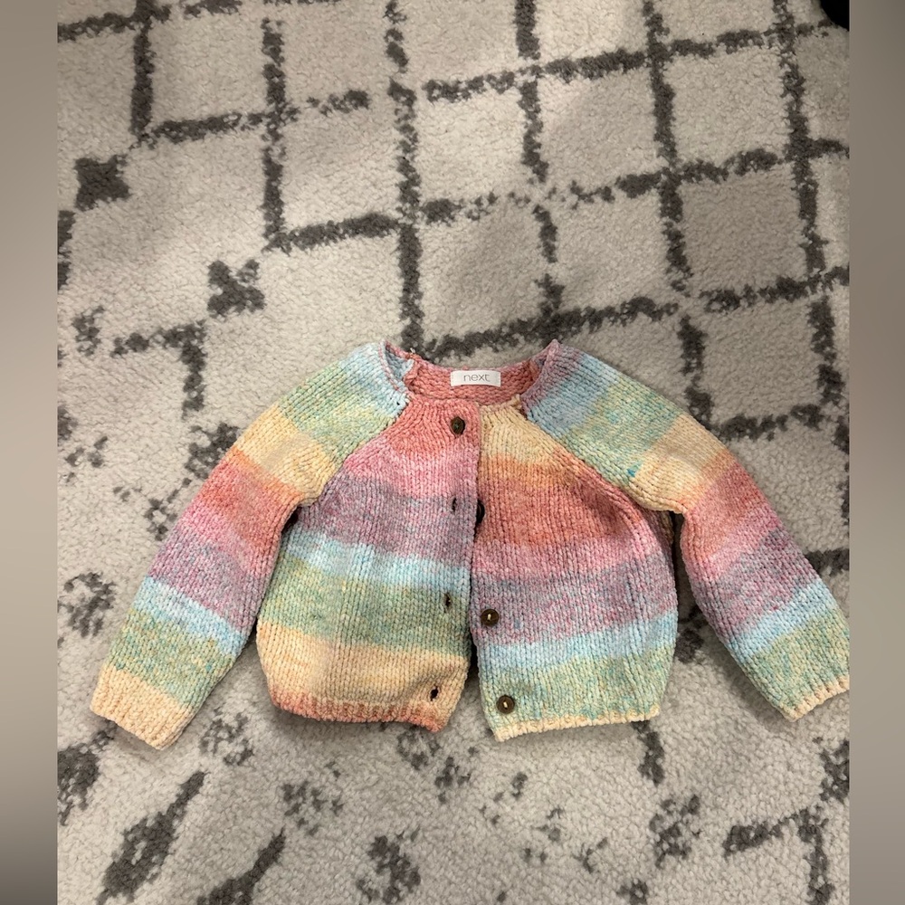 Next Direct Pastel Rainbow Striped Cardigan - Pink, Yellow, Blue, Green, Purple